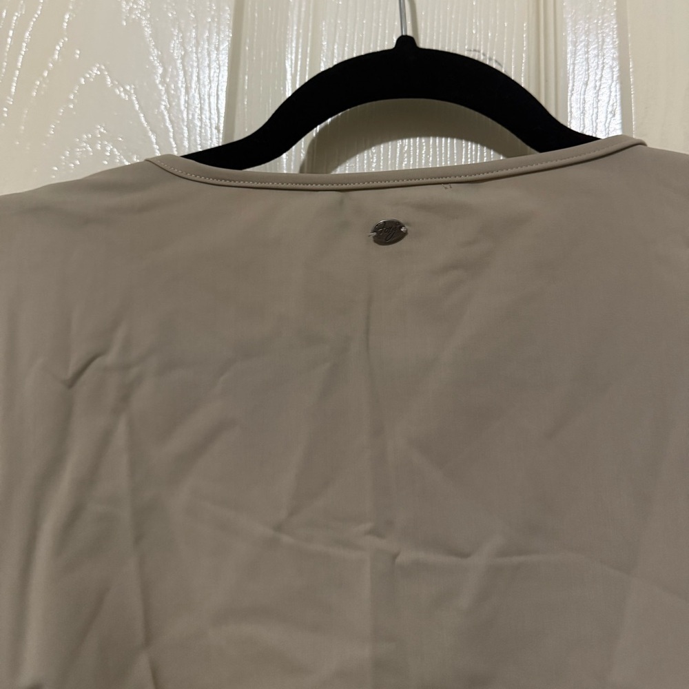 Foxy Jeans Taupe Ruched Square Neck Long Sleeve Top | Size S - Picture 12 of 12